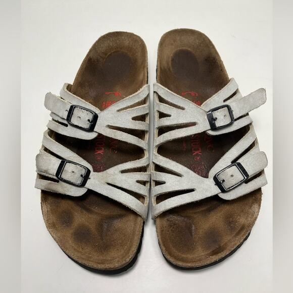 Birkenstock Shoes - Birkenstocks QVC Granada Cork Leather Sandals comfort sz 8‎ eu 39 white/gray